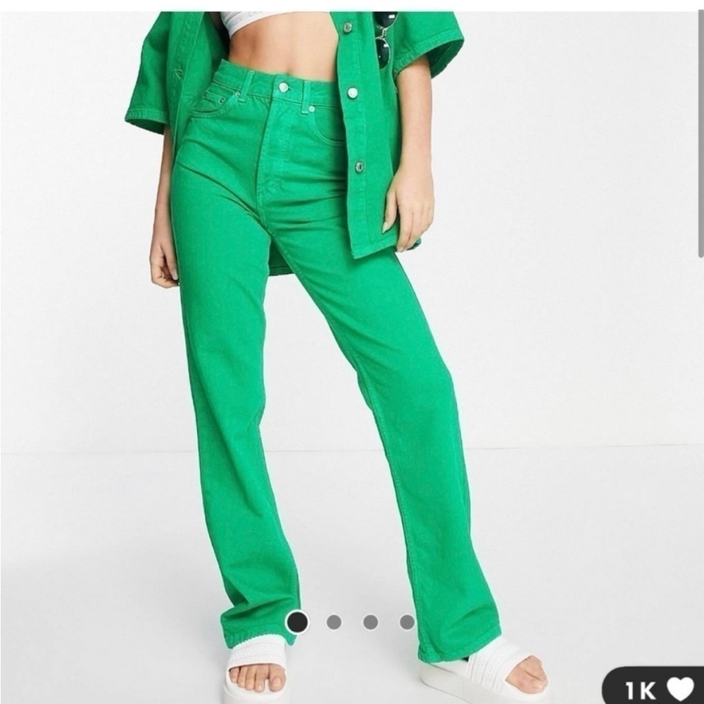 Topshop Kort High Rise Bright Green Jeans never worn Size 2 Wide Leg - Picture 2 of 8